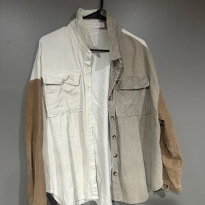 Pink Lily Cream and Gray Lightweight Shirt Jacket